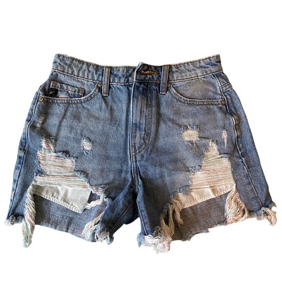 KanCan High Waisted Denim Shorts Destroyed Ripped Cut Offs Size 26‎ XS - Picture 1 of 11